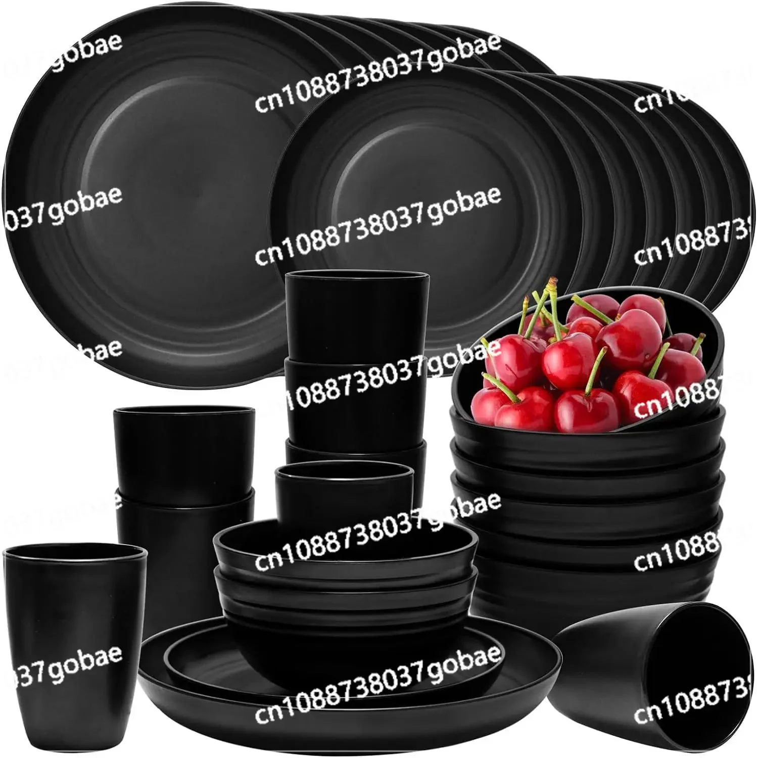 Wheat straw plates and dishes 8-person set Outdoor plates and bowls Water cup tableware 32-piece set