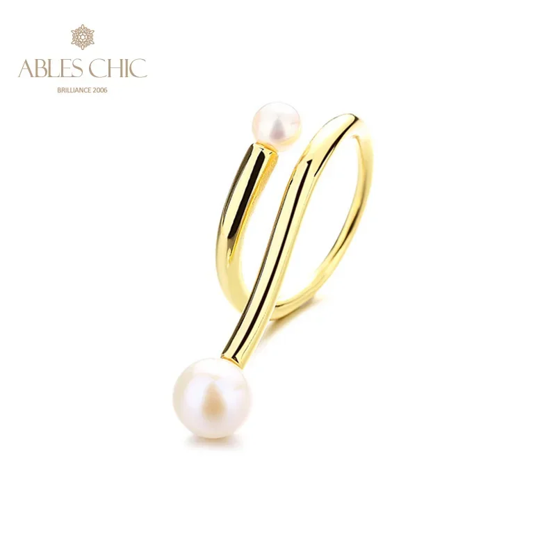 

Ables Chic 5A Freshwater Pearl 7.5-8mm Accent 2 Balls on Wire Solid 925 Silver Open Ring RN1019