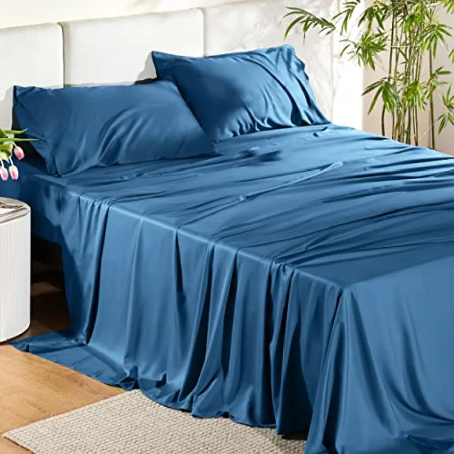 

Комплект простыней KinSize CoolinSheets для жаркого климата, из бамбука, дышащие и мягкие, глубокие, до 6 слоев, гостиничного качества, шелковистые, для комфортного сна.
