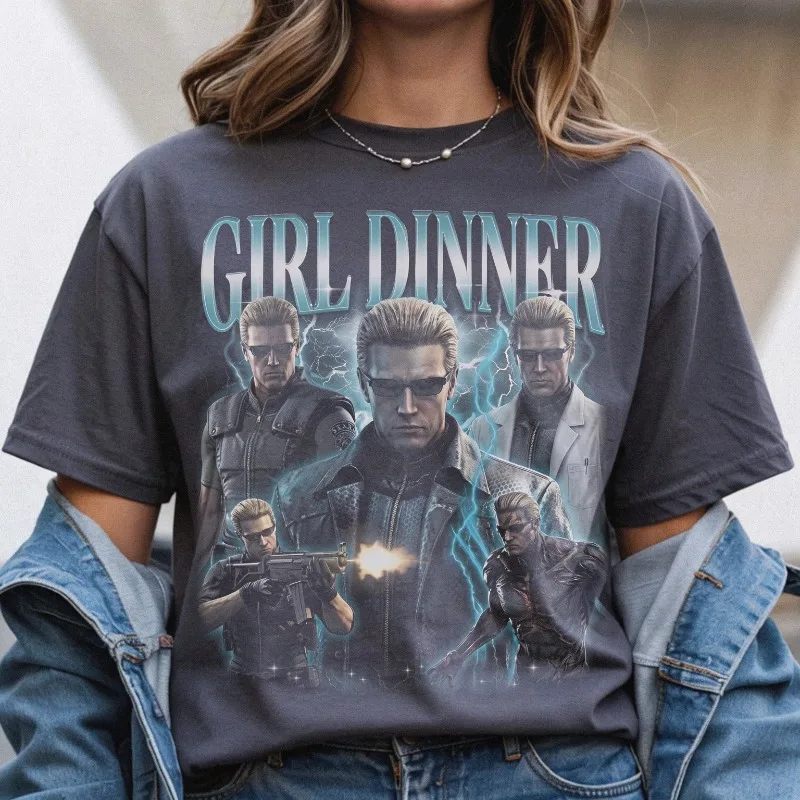 Girl's dinner themed T-shirt, fun Albert Wesker pattern T-shirt, Resident Evil, suitable for all seasons, unisex T-shirt