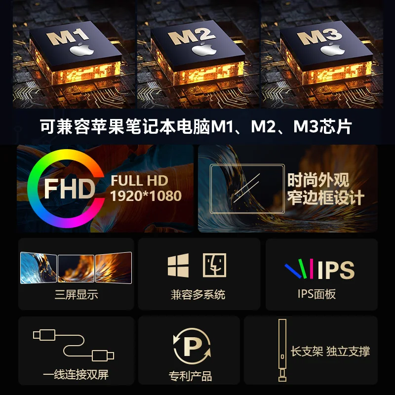 Convenient first-line dual-screen notebook, 1080P/low blue light eye protection/low power consumption/compatible with M1/M2/M3
