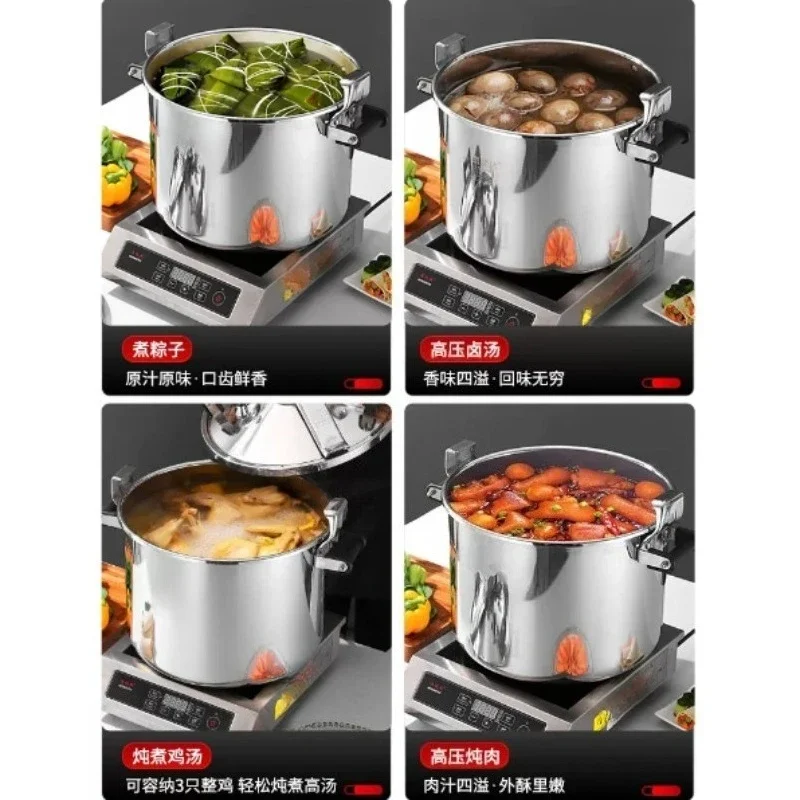 Commercial Large Capacity Stainless Steel Pressure Cooker, Explosion Resistant Design, Compatible with Induction Cooker