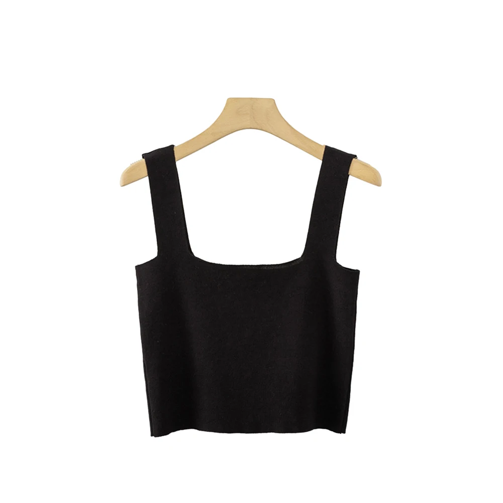 Stylish Square Neck Knitted Camisole Womens Sleeveless Tube Top Black/White/Apricot/Pink/Khaki/Green/Light Purple