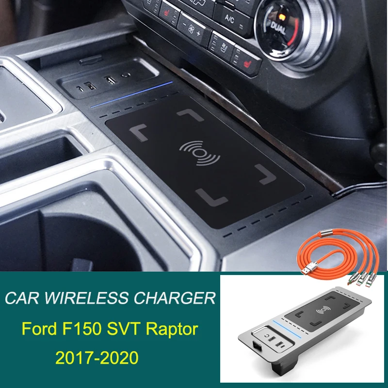 15W Car Wireless Charger For Ford Exploror F150 SVT Raptor 2017-2020 Phone Charging Adapter Type-C PD USB-C Fast Charging