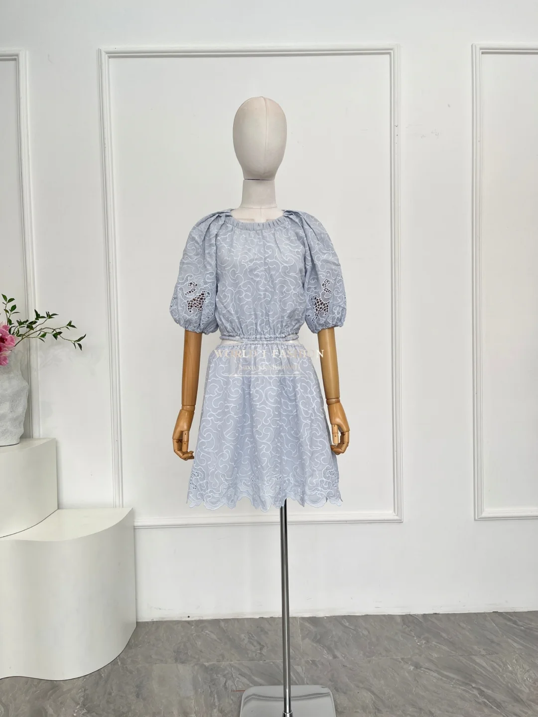 

Light Blue Short Sleeve Cut Out Mini Dress