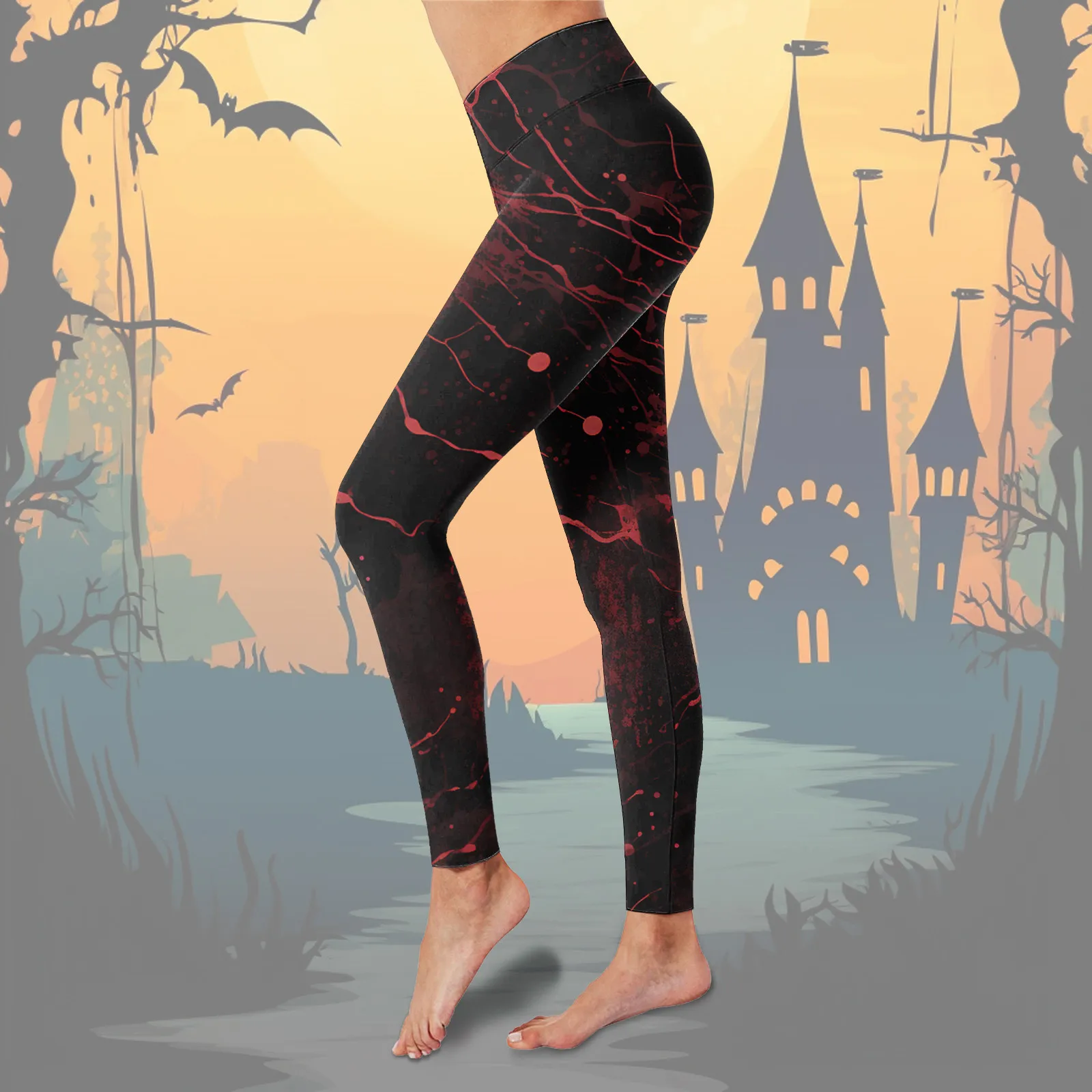 Frauen Halloween Print Leggings hohe Taille Hosen für Frauen Yoga Running Fitness Hosen Damen Gradient Fledermaus Grafik Leggings