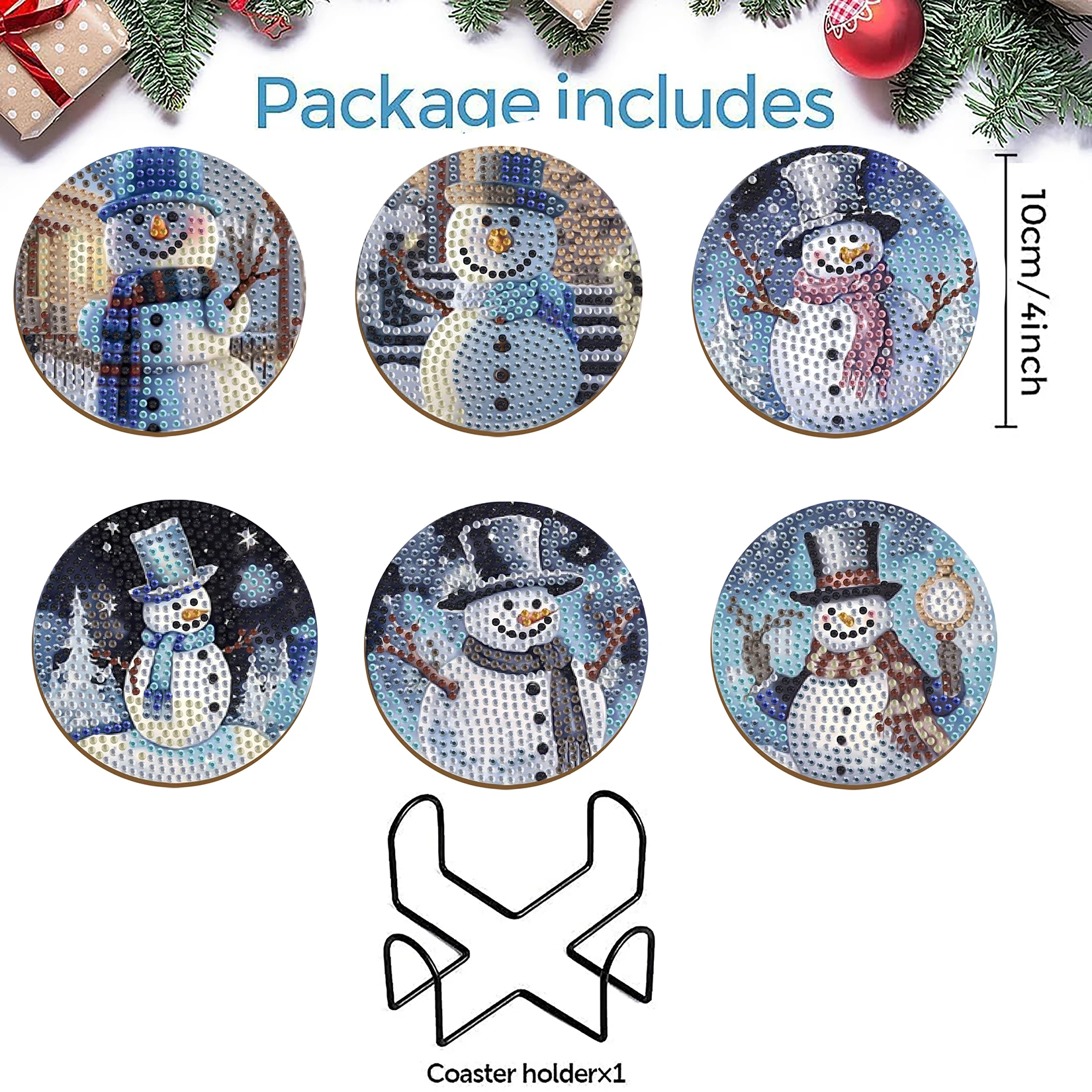 6 Piece Set of Diamond Painting DIY Christmas Snowman Pattern Series Diamond Painting Coasters Suitable for Table Decoration GIF