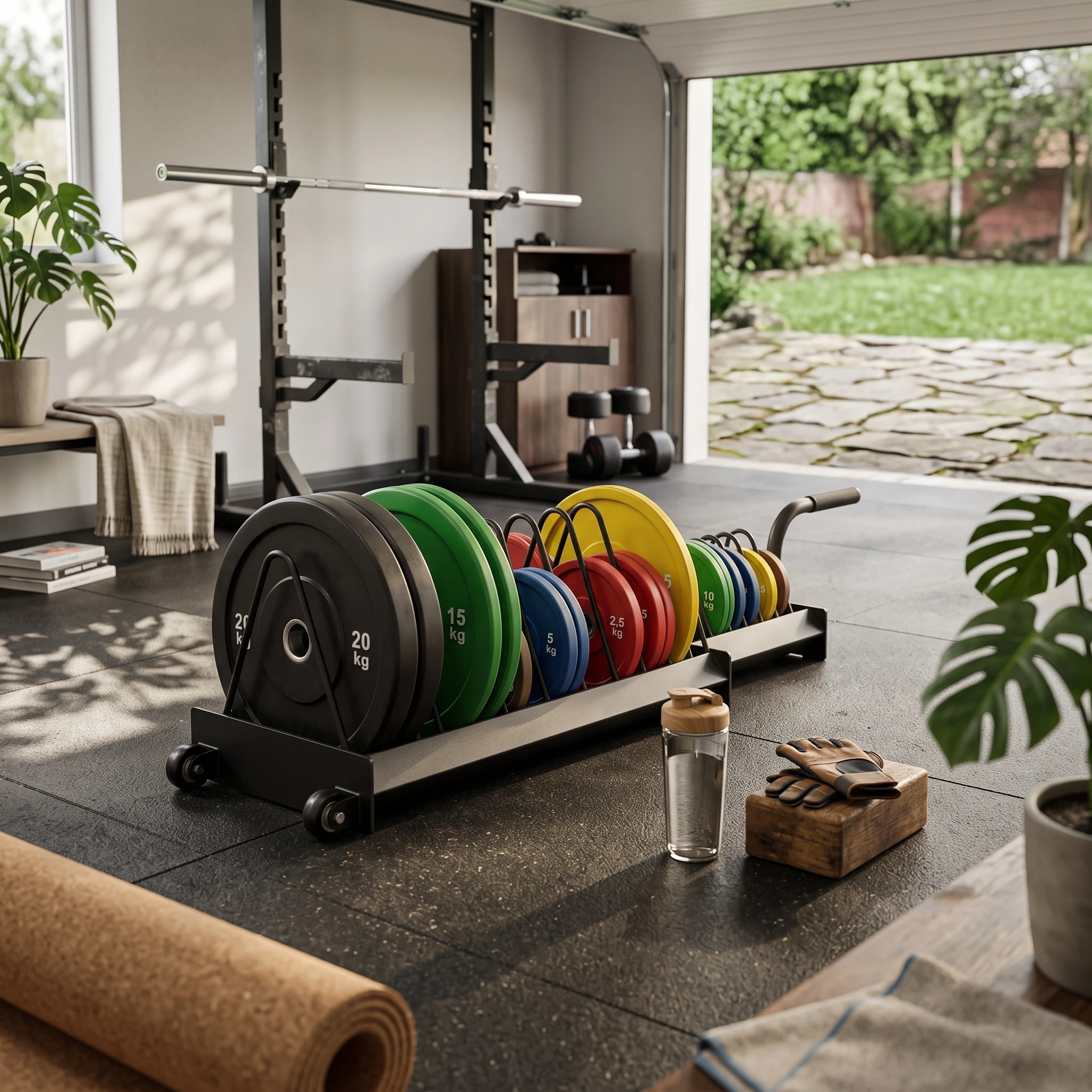 Weight Plate Storage Rack with Wheels Mobile Weight Plate Rack Space-Saving Compact for Gym Owners, Fitness Center