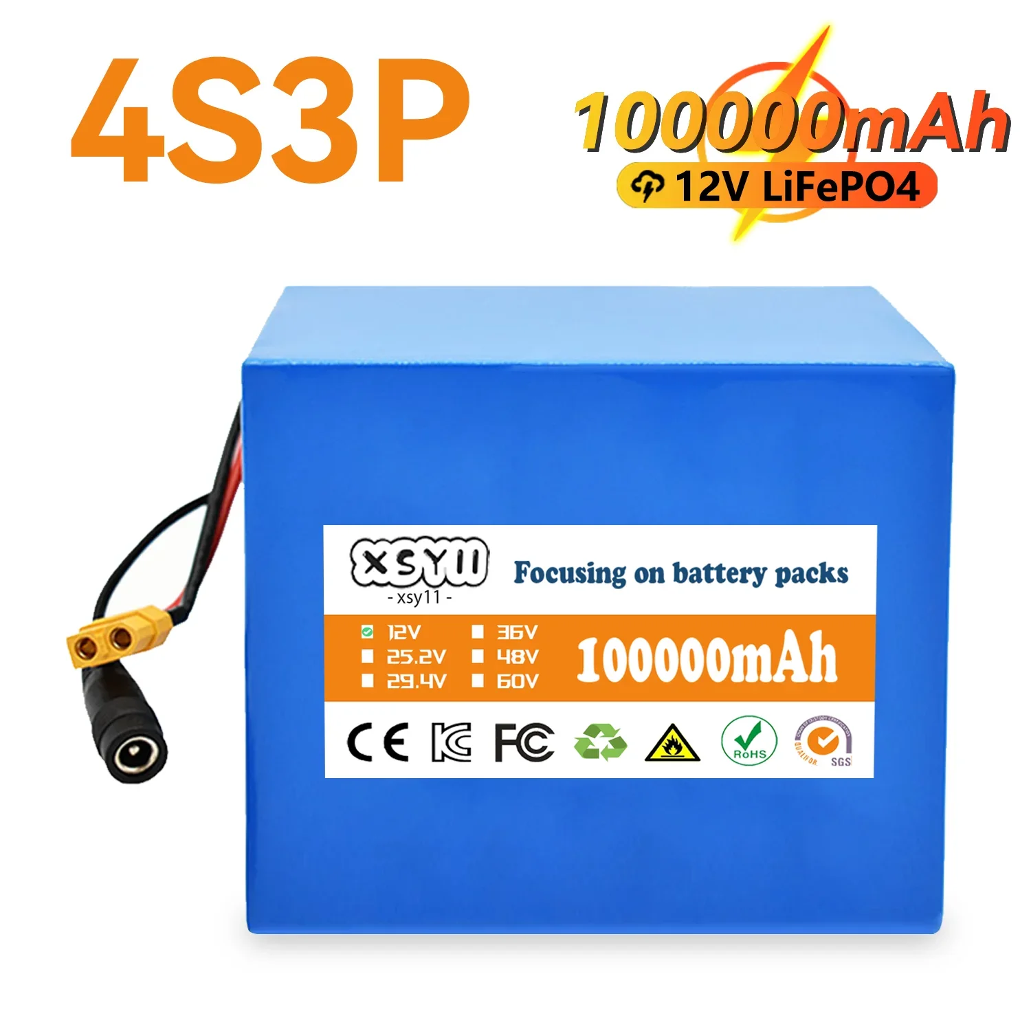 32700 Lifepo4 Battery Pack 4S3P 12.8V 100Ah with 20A Maximum 60A Balanced BMS for Electric Boat Uninterrupted Power Supply 12V