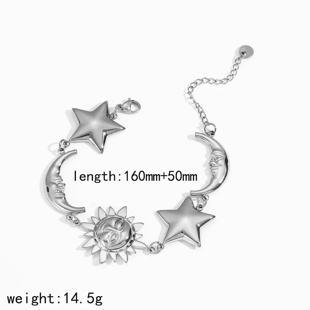 Elegantes, glattes Edelstahl-Stern-Mond-Armband, 18K vergoldet, stapelbares Sonnenarmband, Schmuckgeschenk für Frauen – Detail 6