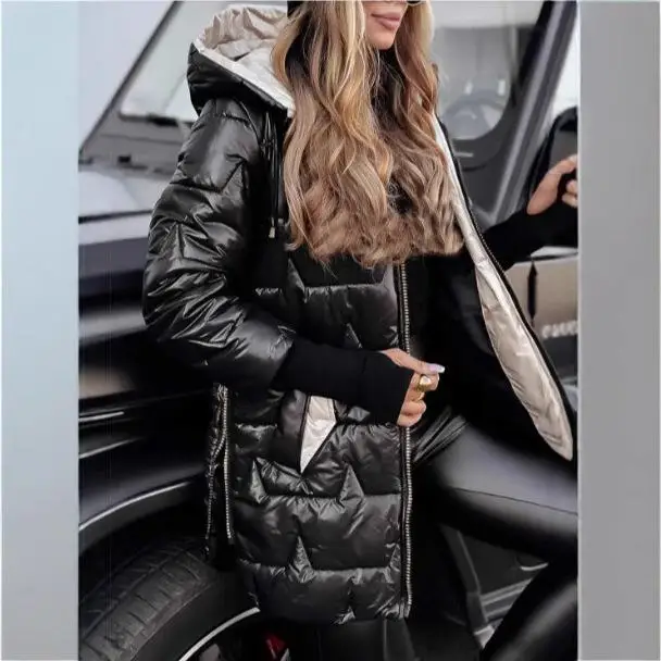 Jaet-T-Shirt aus Baumwolle mit Kapuze, mittellang bis lang, Reißverschluss, Baumwolle, Thiened Long Sve Commute Sle Damen Faion Autumn Collection