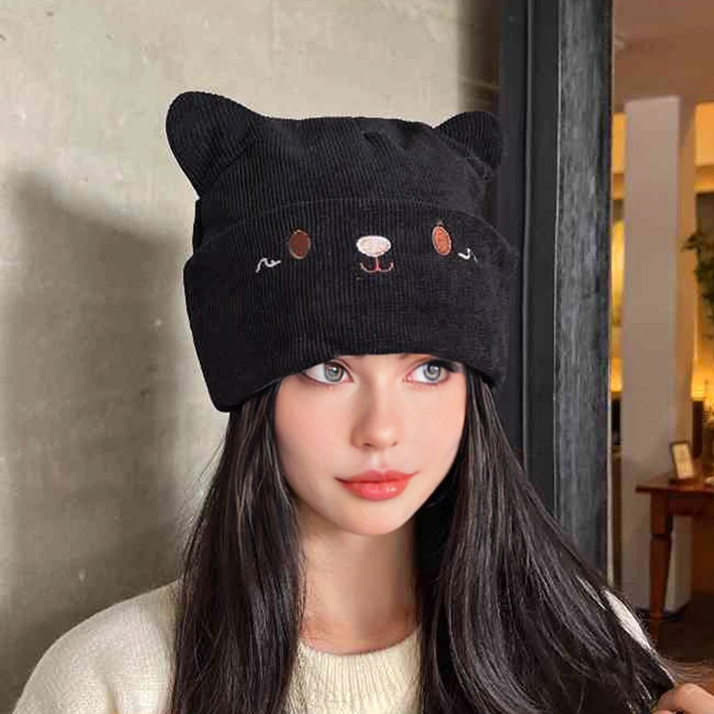 Knitted Cat Ear Little Devil Hat Women Kawaii Winter Beanie Female Caps