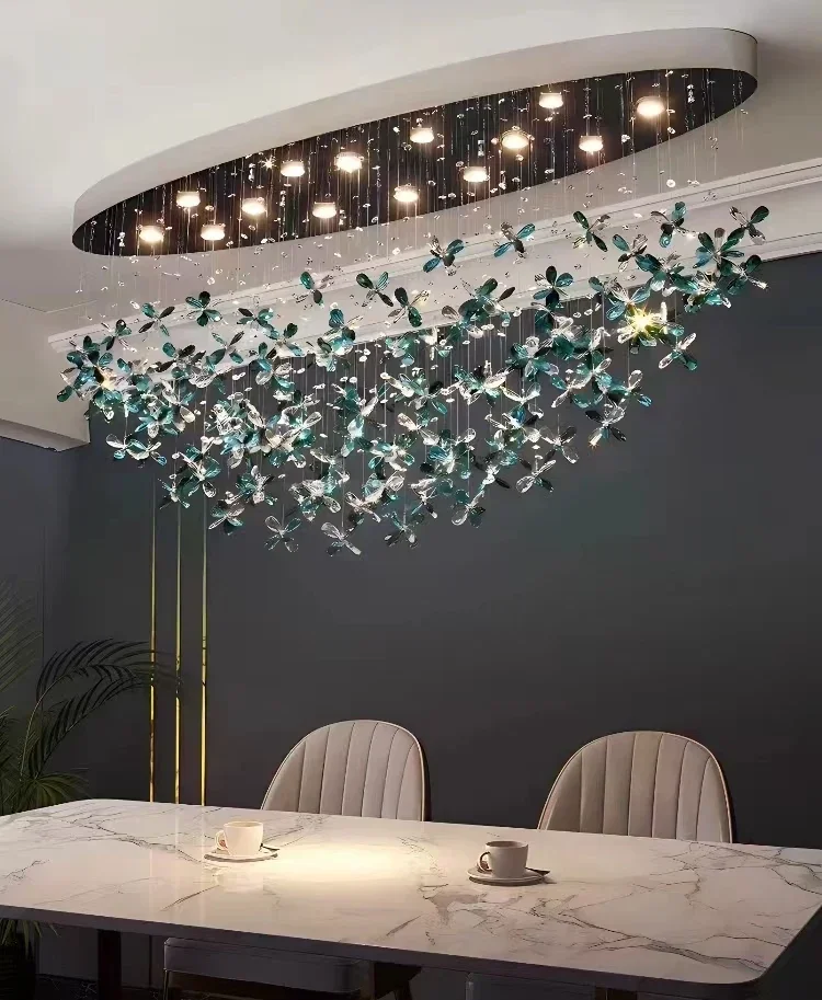 Modern LED Petal Crystal Ceiling Chandeliers Atmosphere Pendant Light Living Room Restaurant Bar Hanging Lamp Exhibition Hall