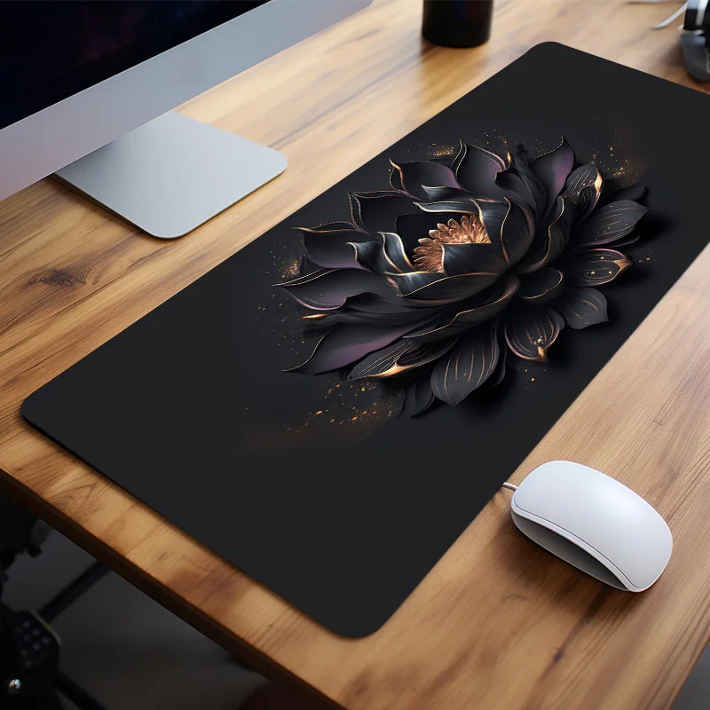 

Black Lotus Flower Mouse Pad Large E-sport Desk Pad Natural Rubber Anti-Slip Office Desk Pad Gift for Girlfriend Boyfriend