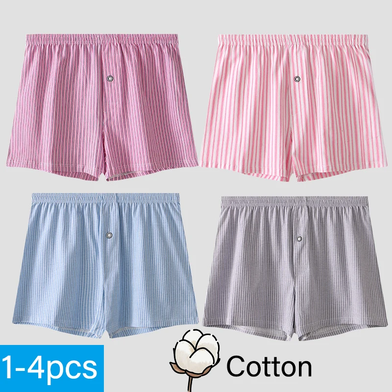 1-4pcs Mens Cotton Boxer Shorts Cotton Panties Cotton Loose-Fit Boxers Comfortable Lounge Underwear for Men Sleeping Underwear
