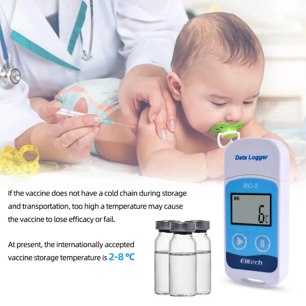 A44TELitech RC-5 مسجل بيانات درجة الحرارة USB الرقمي عالي الدقة لتخزين المستودعات مختبر النقل المبرد