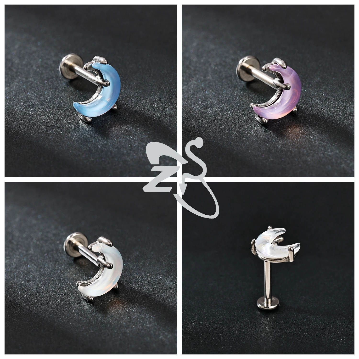 ZS 1 PC 16G Stainless Steel Labret Lip Piercing Women Girls Colorful Moon Butterful Shape Cartilage Tragus Helix Piercings 8MM