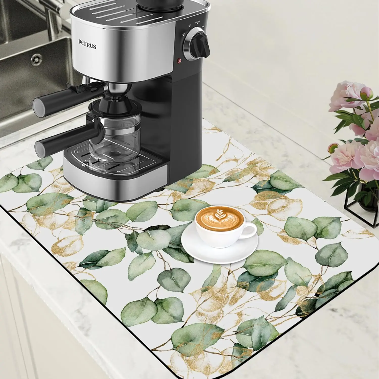 Lemon Fruits Coffee Mat Absorbent Dish Drying Mat for Kitchen Counter Rubber Backed Coffee Bar Fit Under Espresso Machine