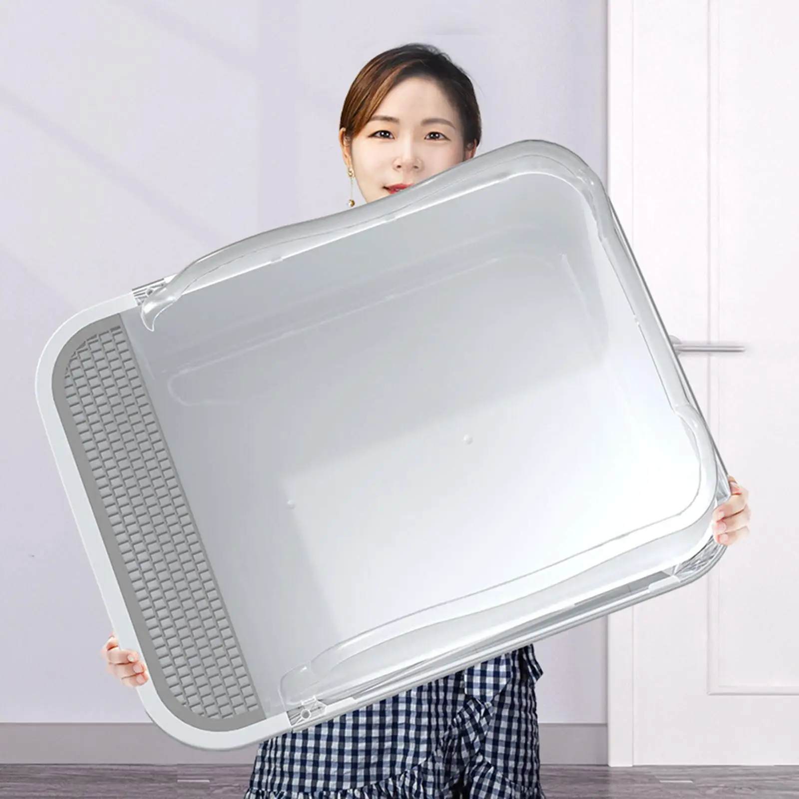 Semi Closed Cat Deep Toilet Sifting Litter Pan Anti Splashing Container Pet Litter Tray for Indoor Cats Rabbits Dog