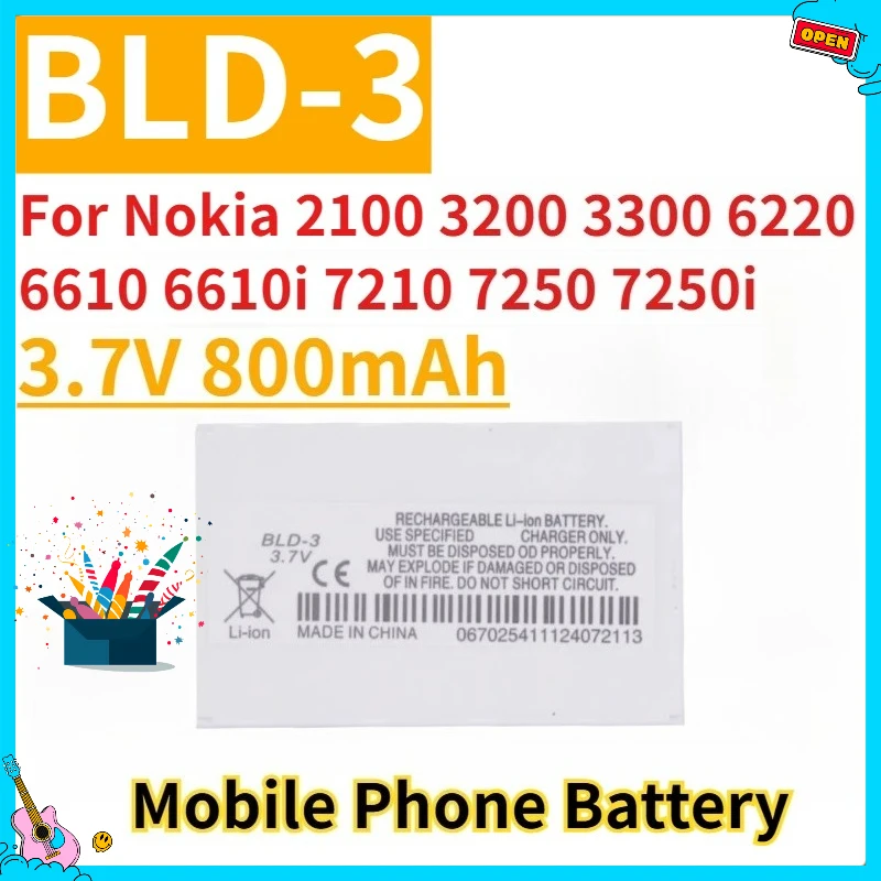 

New Replacement Mobile Phone Battery 3.7V 800mAh BLD-3 for Nokia 2100 3200 3300 6220 6610 6610i 7210 7250 7250i