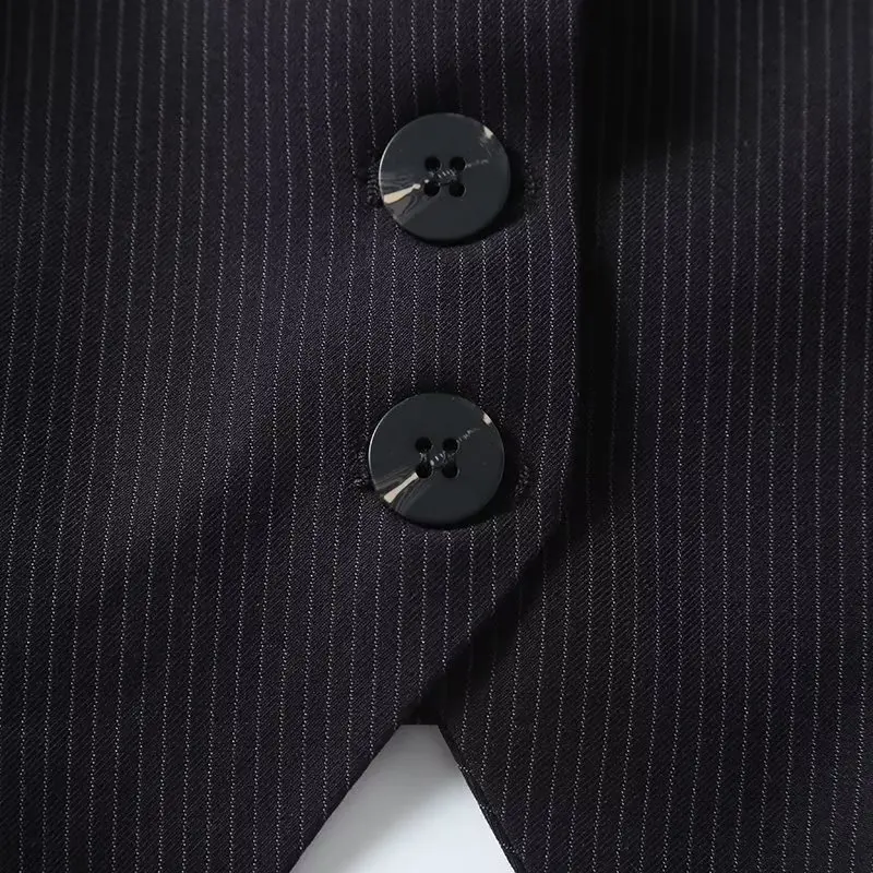 ชุดเซ็ตสองชิ้นสไตล์ฝรั่งเศสใหม่จาก Jenny&Dave กางเกงแฟชั่นผู้หญิง เสื้อเบลเซอร์แขนลายทางสไตล์เรโทร เสื้อกั๊กทรงตรงเอวสูง