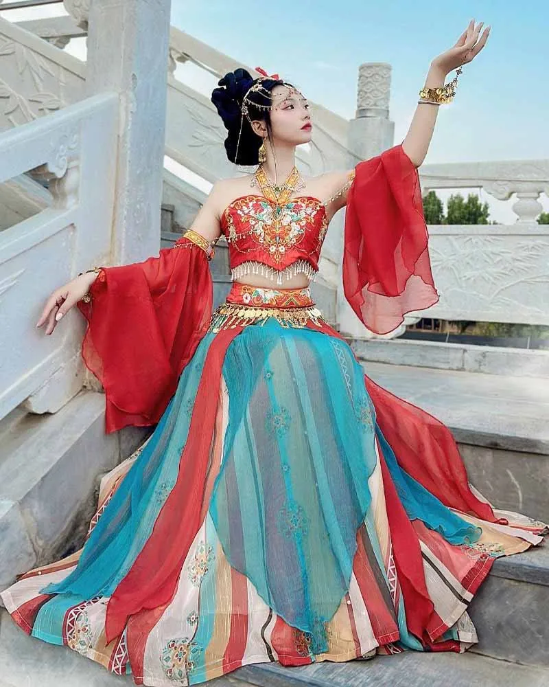 Vestido antigo de Hanfu chinês para mulheres, Halloween Princess Loulan, Dunhuang Feitian Cosplay Traje, Dance Party Outfit, Conjuntos Hanfu