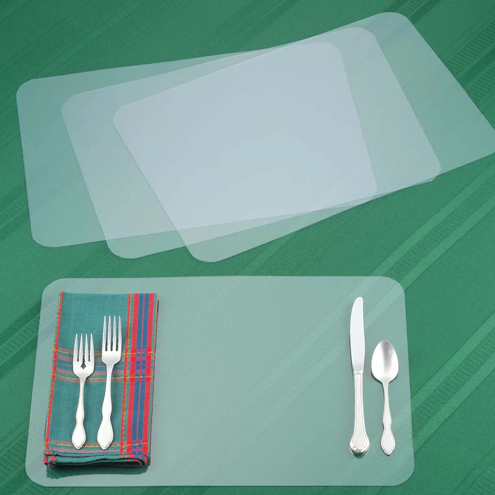 4PCS Transparent PVC Square Place Carpet Waterproof Oilproof Durable Non-Slip Anti-Fouling Heat Resistant Placemat