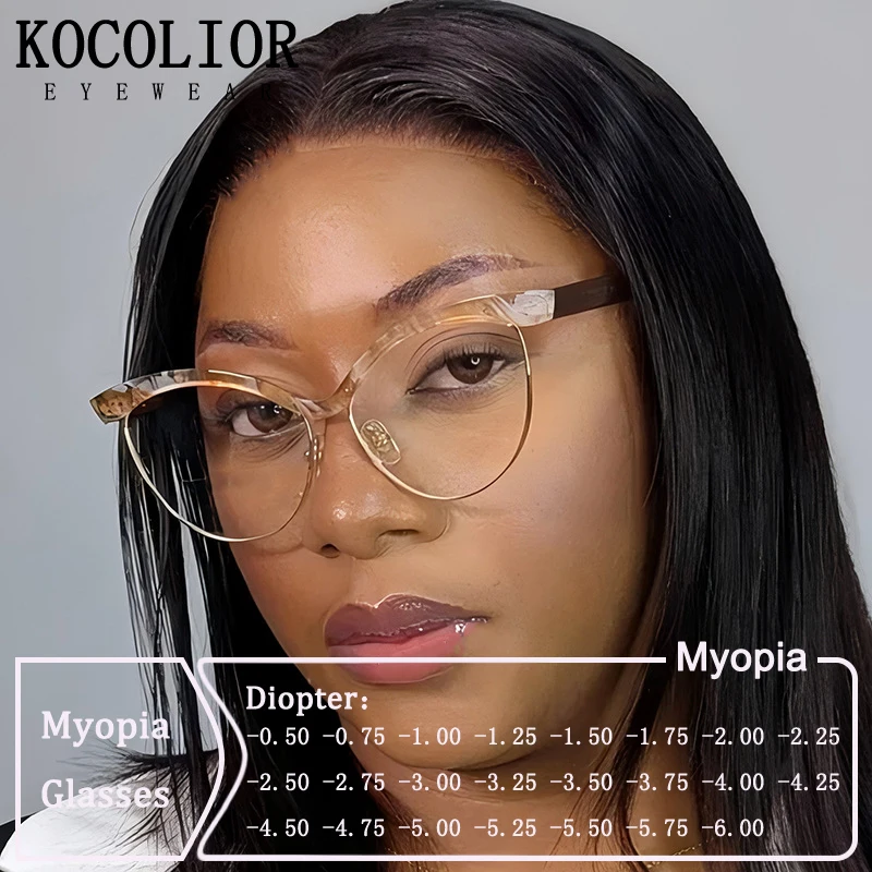 Brand Design Cat Eye Eyebrow Frame Myopia Glasses Prescription Photochromic Anti Blue Light Women Shortsight Eyewear 0 to -6.00