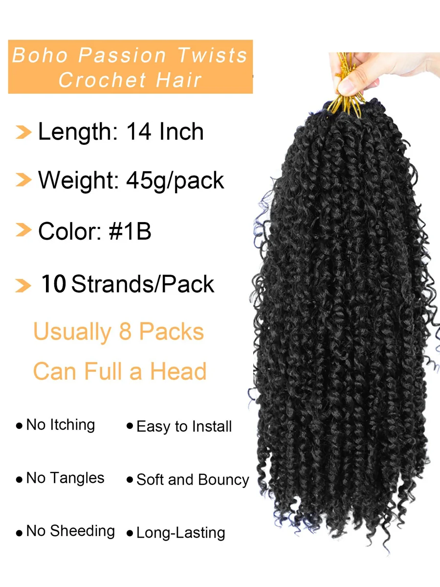 여신 열정 트위스트 크로셰 헤어 익스텐션 |   14" 18" 22" 길이 |   10 가닥/팩 |   합성 땋은 머리