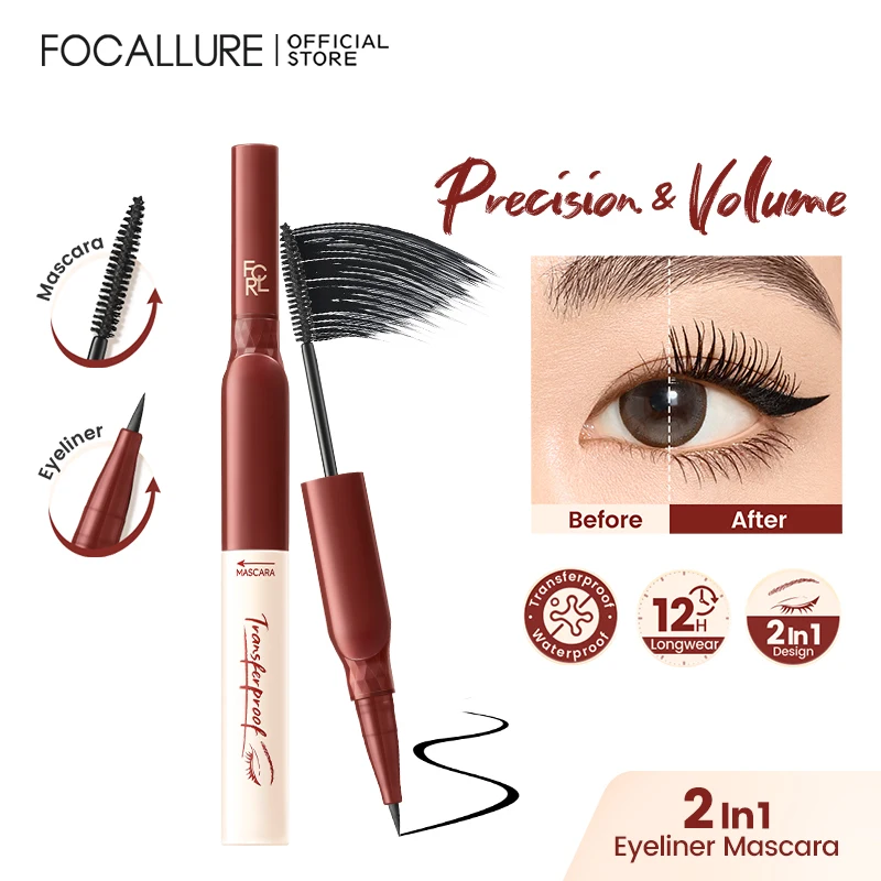 

﻿FOCALLURE 2 In 1 High Pigment Liquid Eyeliner Waterproof Black Mascara Eyelash Extension Eye Liner Pen Makeup Beauty Cosmetics