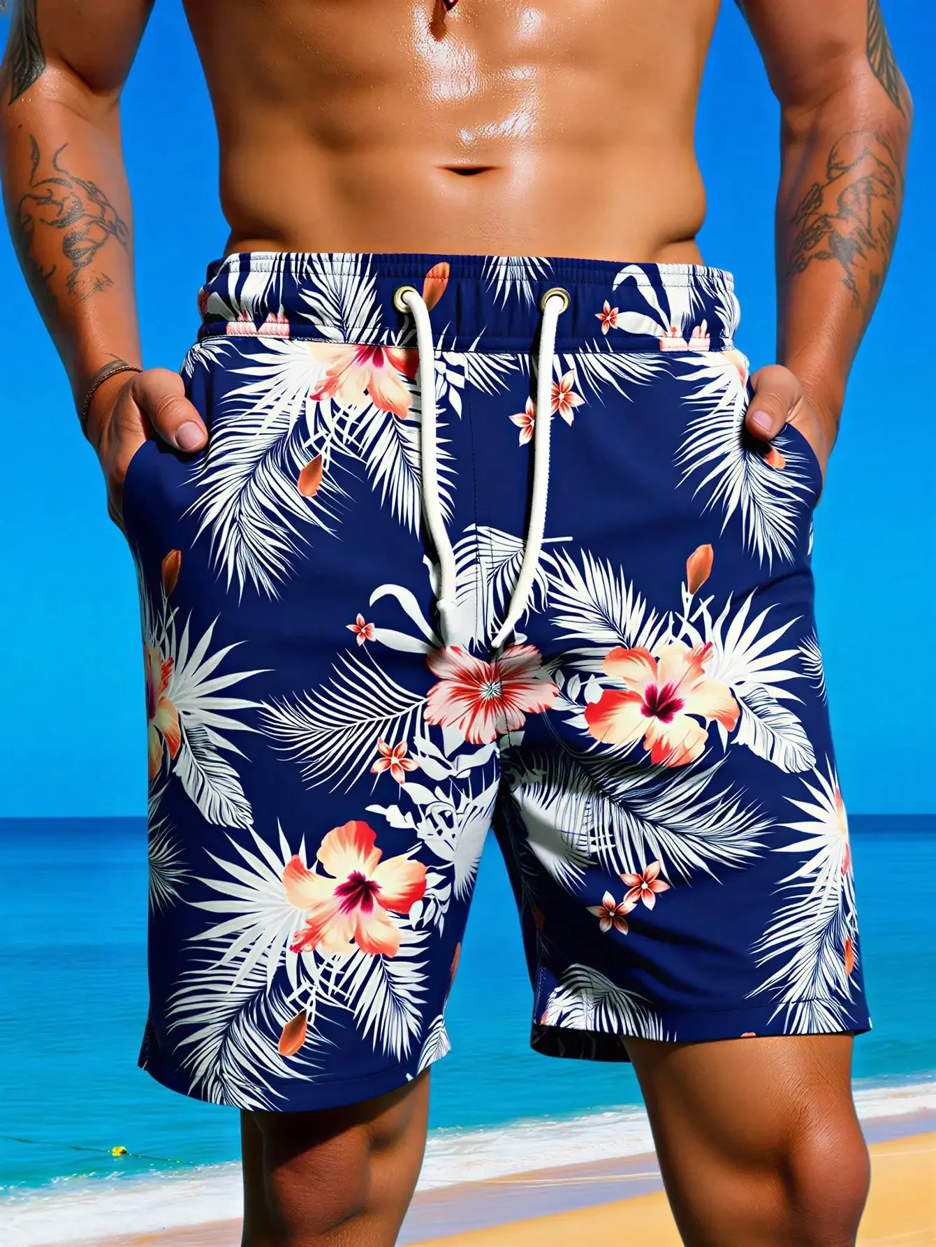 

Men's Tropical Print Casual Beach Shorts , Vacation Hawaii Shorts Flowers Hawaiian Summer