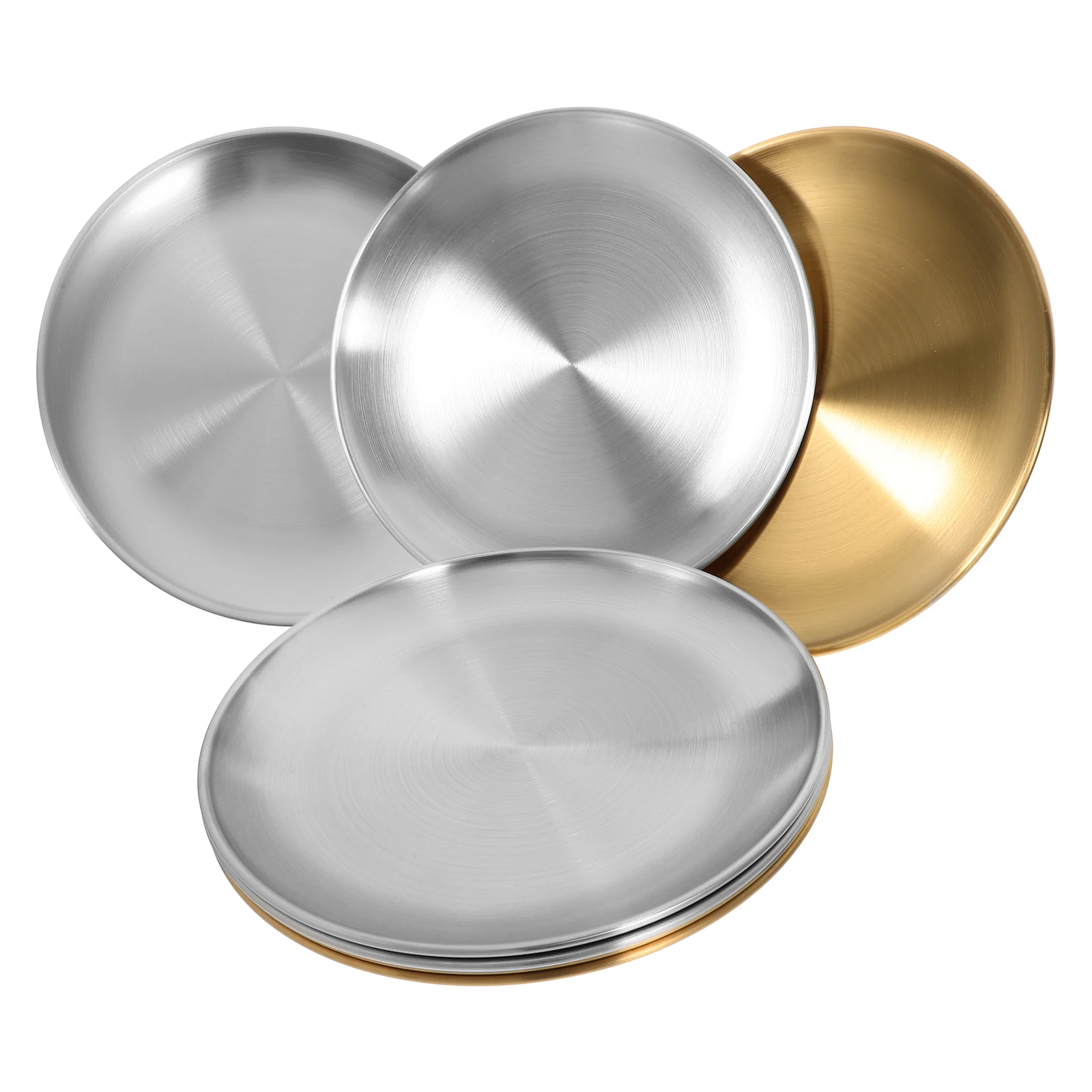 

6pcs Steel Stainless Steel Food Tray Plates 6 Inch Round Salad Plates for Camping Home BBQ Easy Clean Metal Dinnerware