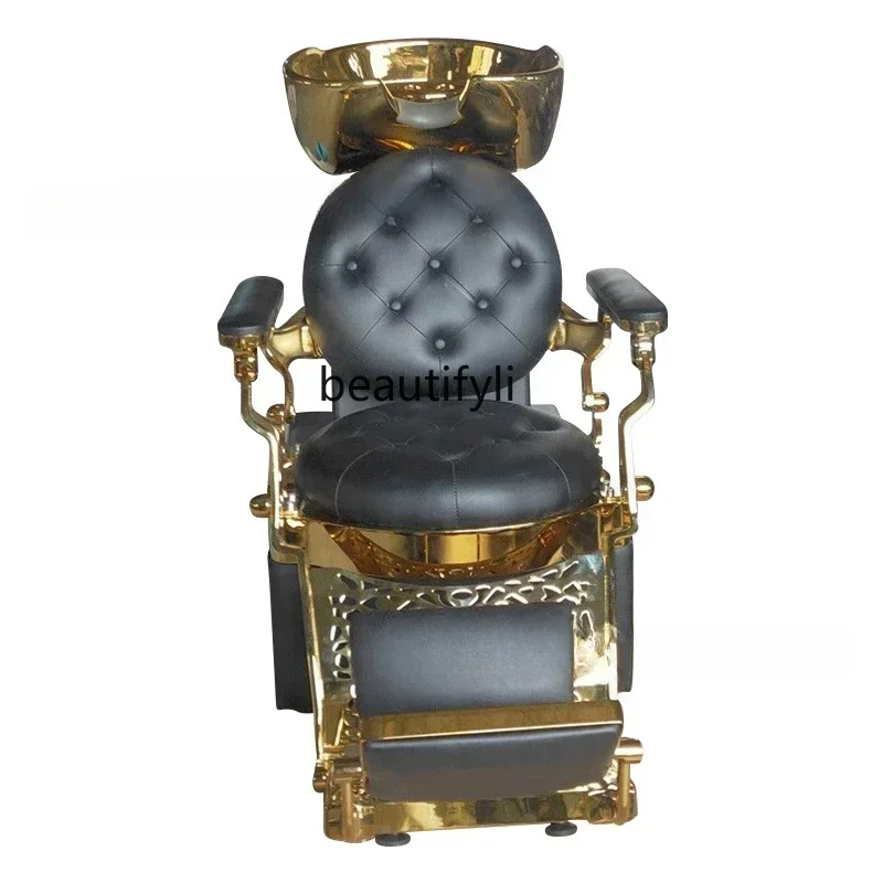 

zxqGolden Shampoo Chair Hair Saloon Dedicated Foreign Beauty Salon Half Lying Massage Salon Bed Flush Recliner