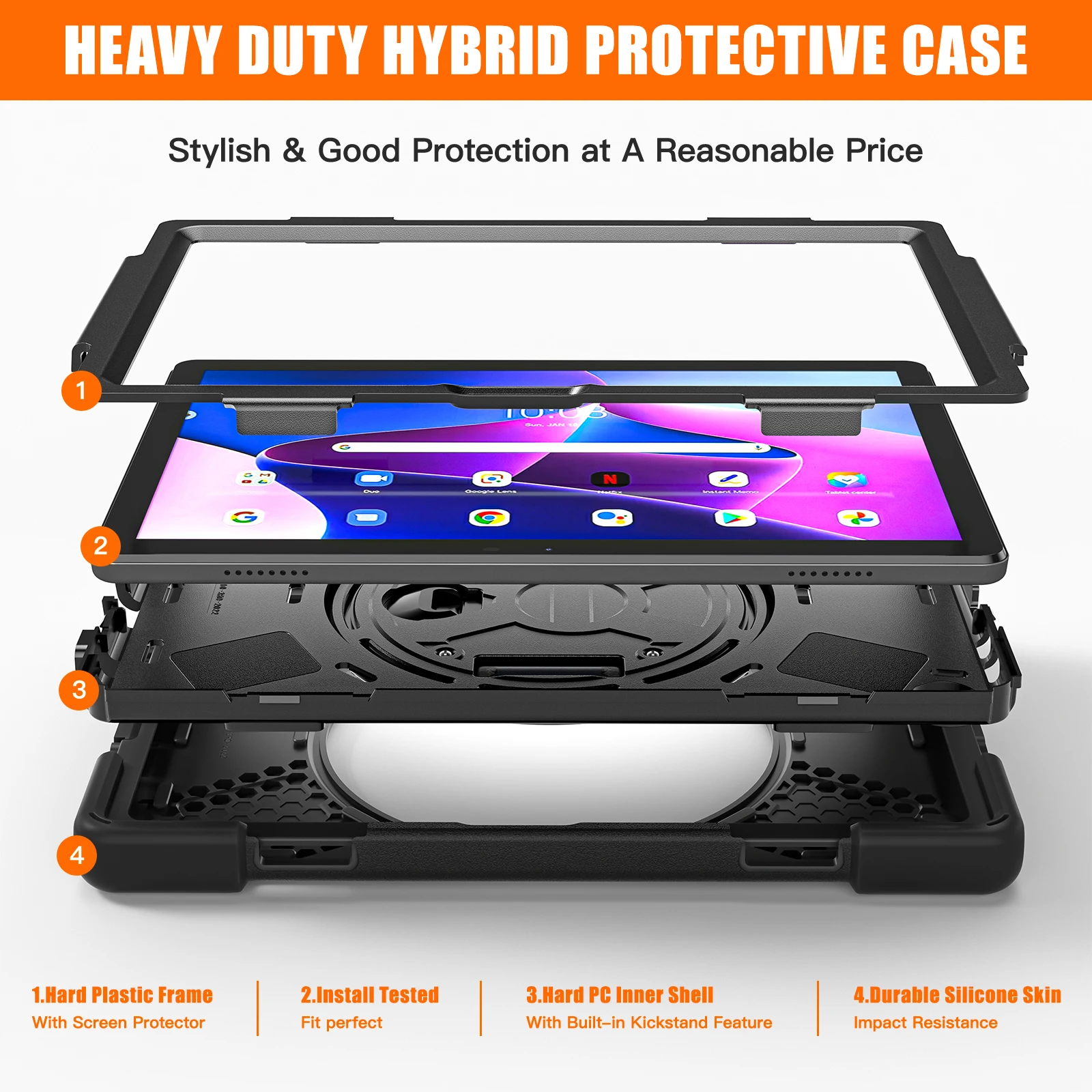 Imagem -02 - Silicone Shockproof Case para Lenovo Tab M10 Plus Gen 10.6 2023 Girar a Tampa do Suporte Invólucro com Alça M10 3rd Gen 10.1 Tampa