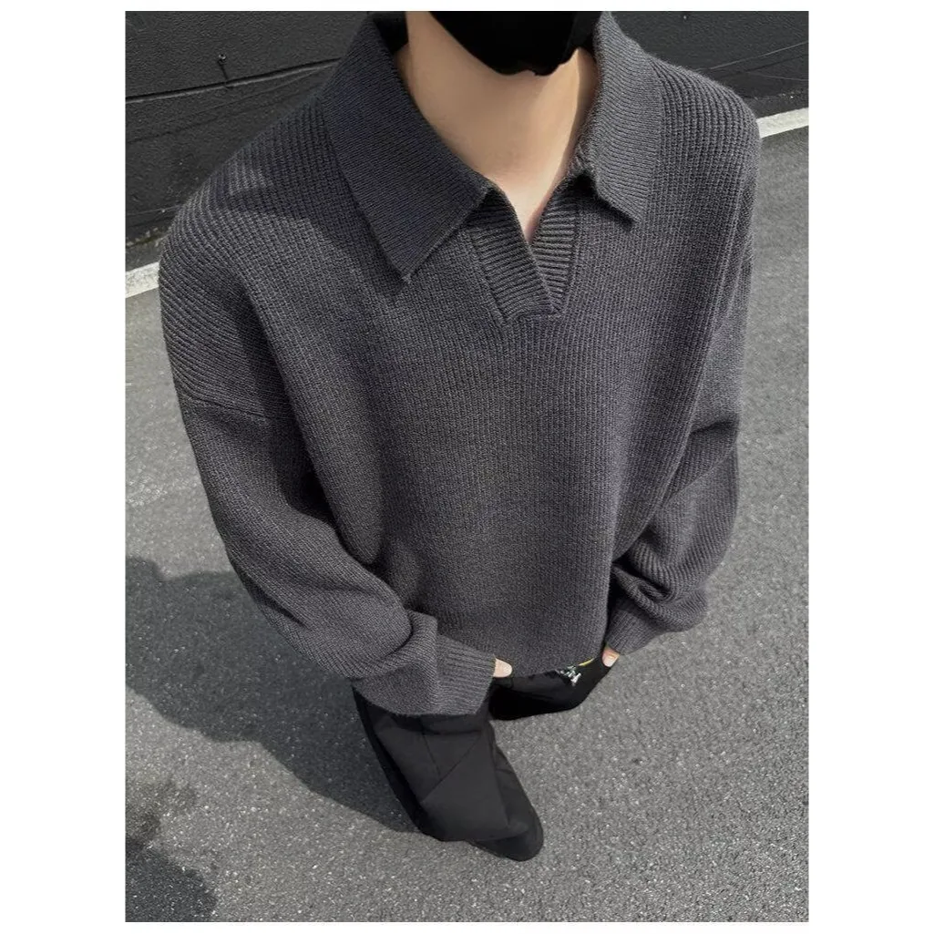 

Мужской вязаный свитер свободного кроя в корейском стиле, осенне-зимний, больших размеров, 250 Pou, простой повседневный, с длинными рукавами