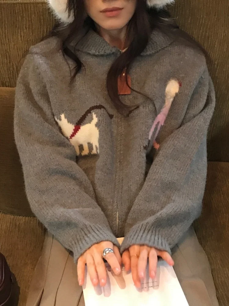 

JL Thiened вязаный свитер с воротником на молнии, забавный цветной кардиган для прогулок с ошейником для собак, 3 цвета, весенне-осенне-зимняя женская одежда