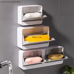 Creative Wall Mounted Soap Box With Lid Double Grids Soap Draining Rack Bathroom Soap Holder