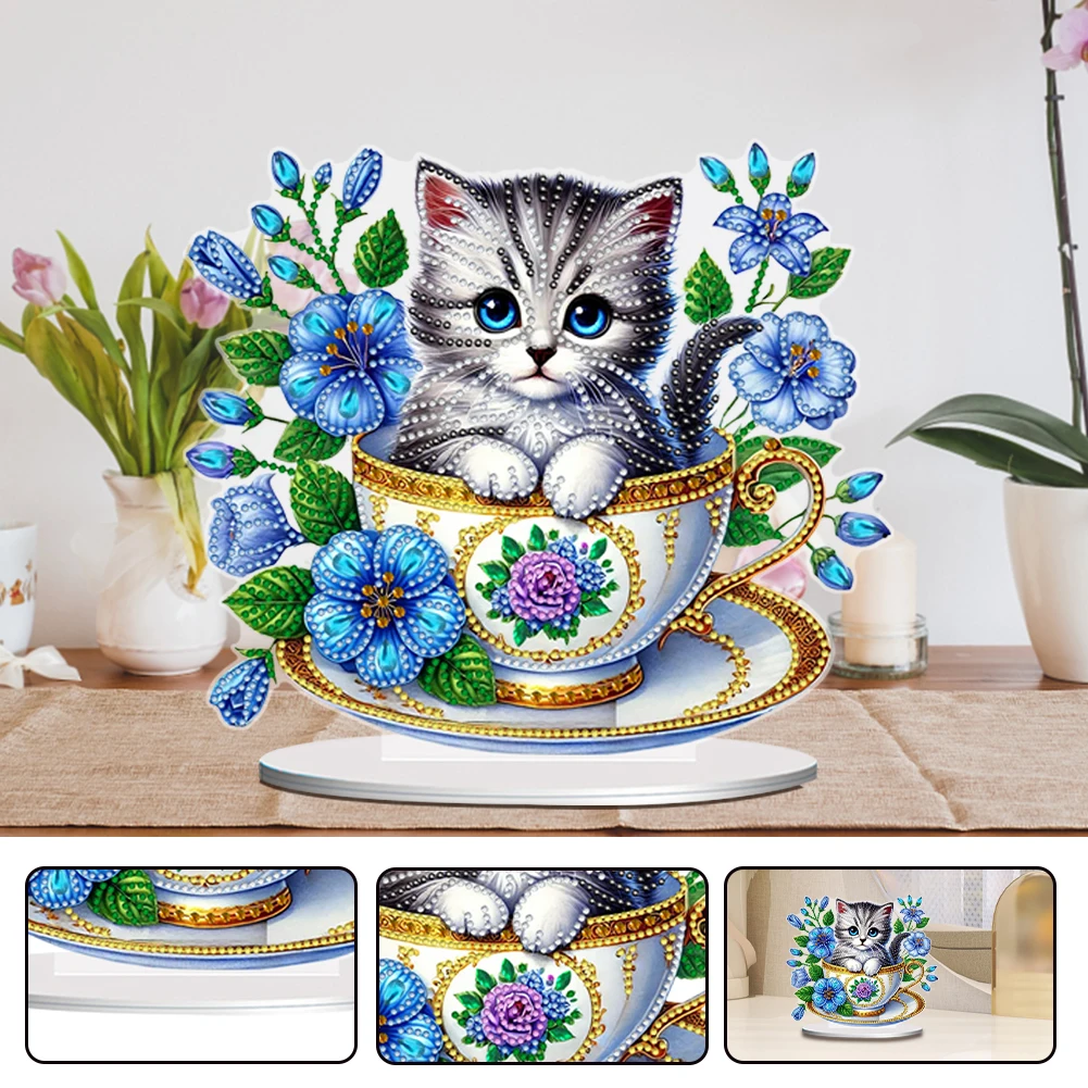 

2D Flat Print Teacup Cat DIY Diamond Painting Desktop Decorations Desktop Decor