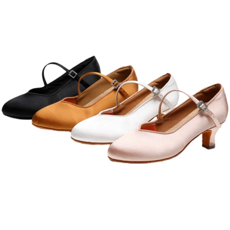 Women Ballroom Dance Shoes Silk Modern Latin Shoes Satin Cost-effective Waltz Tango Dancing Heels Closed Toe Salsa Shoes