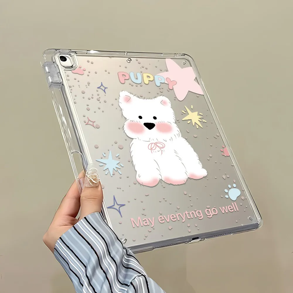 Y-Fold Edge High Clarity Tablet Case for Apple iPad Pro 11 2021/2022 Mini 6 8.3 Inch with Pencil Holder Sweet Blush Westie Puppy