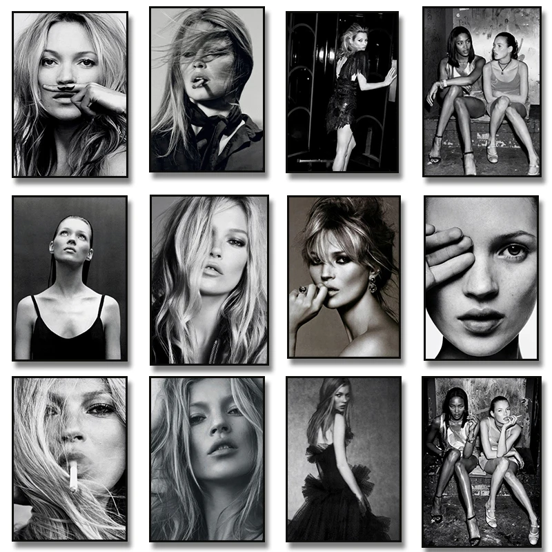 Vintage Retro Photography Kate Moss Smoking Fashion Art Poster Canvas Painting Wall Prints Picture for Girls Room Home Decor