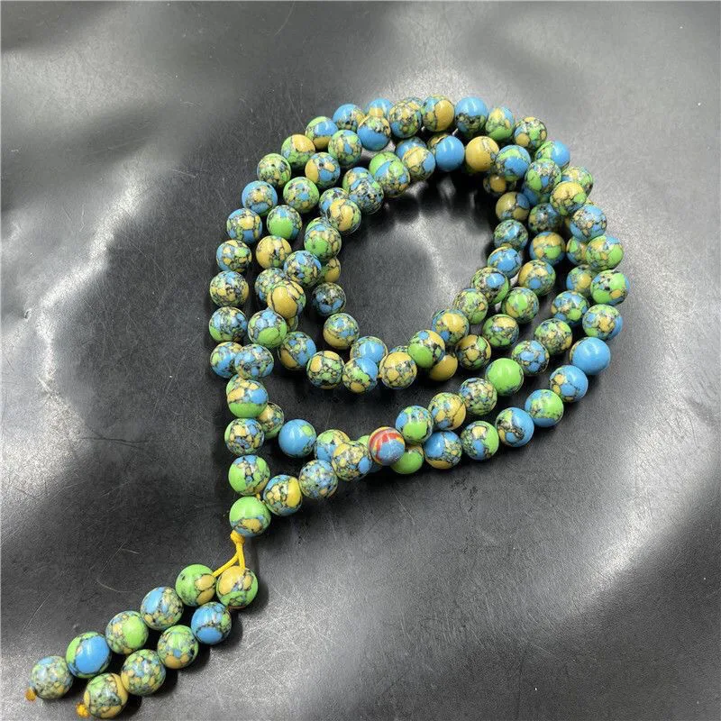 

8mm108Tibetan Three Treasures Green Turquoise Round Bead Bracelet Beaded Bracelet with Wrapable Buddha Beads Beads Special Offer