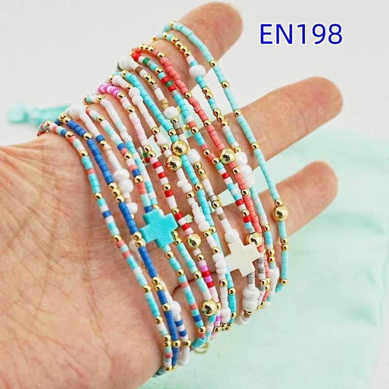 YEEVAA Cross-shaped mixed-color beads Bracelets Set of 13 pcs, Fashion Jewelry Gift for Women Daily Layering