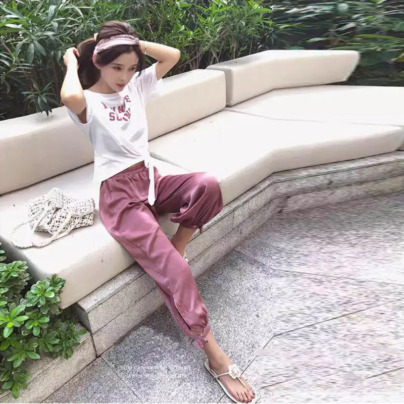 

Летний Повседневный Спортивный костюм для женщин, новый темпераментный модный костюм в Корейском стиле из двух предметов с короткими рукавами