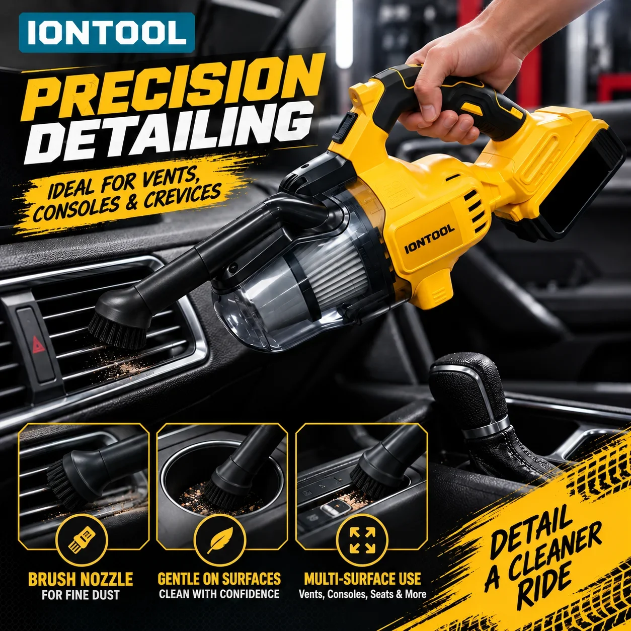 IONTOOL Yellow Cordless Vacuum 21.7L/s For PC Tower Dusting and Printer Cleaning and Router Vacuuming and Console Cleaning