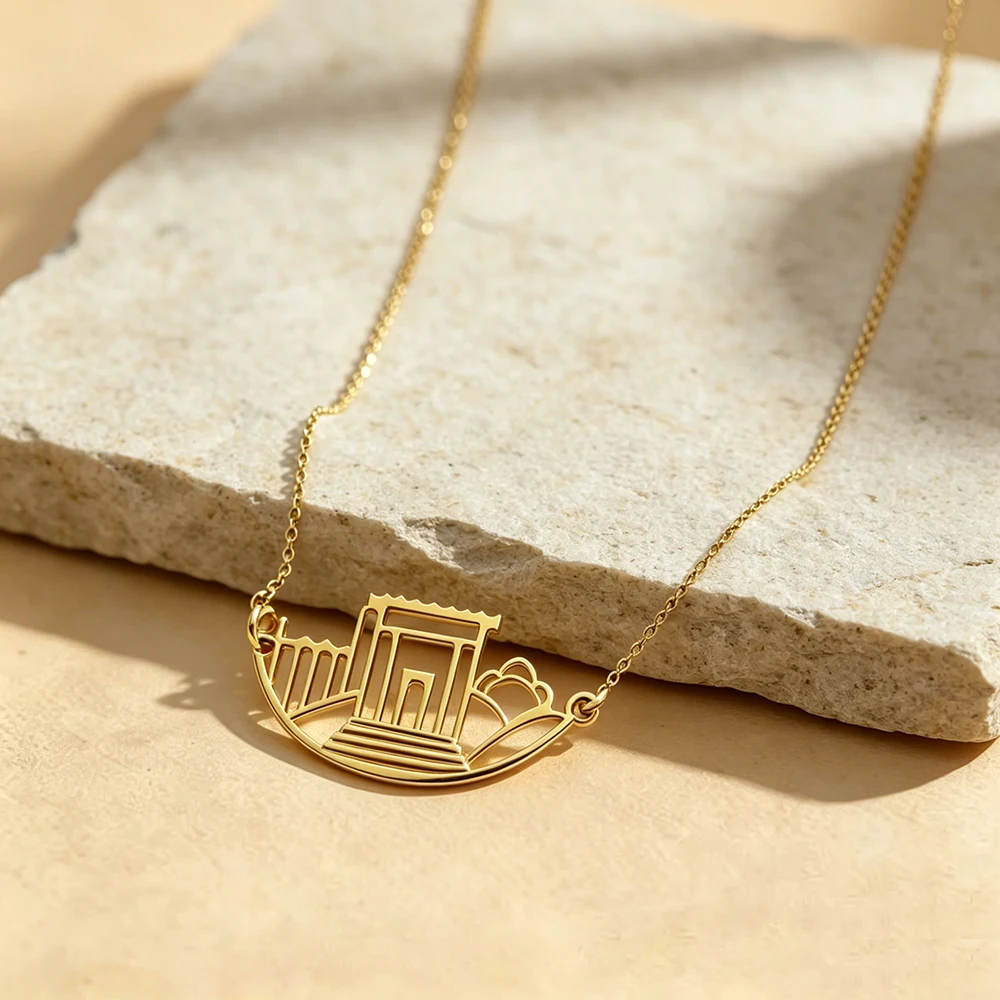 Skyrim Beit HaMikdash Halskette Edelstahl Goldfarben Jerusalem Heiliger Tempel Halsketten Damen Jüdischer Schmuck Geschenk