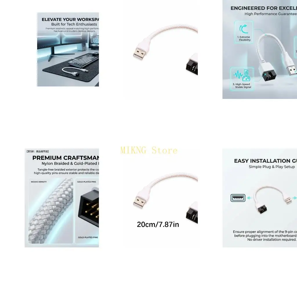 Desktop USB Cable, 20cm White Sleeve Wire for 9 Pin Header Use Best Sale