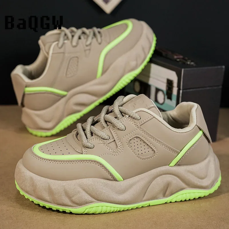 Chunky Sneakers Designer Men Running Shoes Fashion Casual Leather Breathable Height Increased Flat Platform Board Shoes