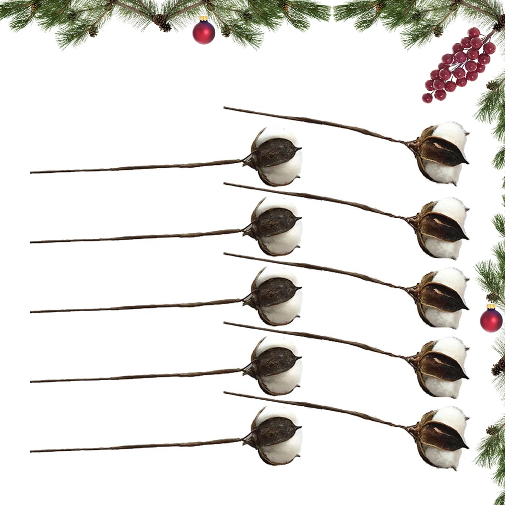 

10pcs 30Cm Lifelike Fake Bendable Dried Cotton Stems Floral Decor Home Party Christmas Birthday Simulation Flower