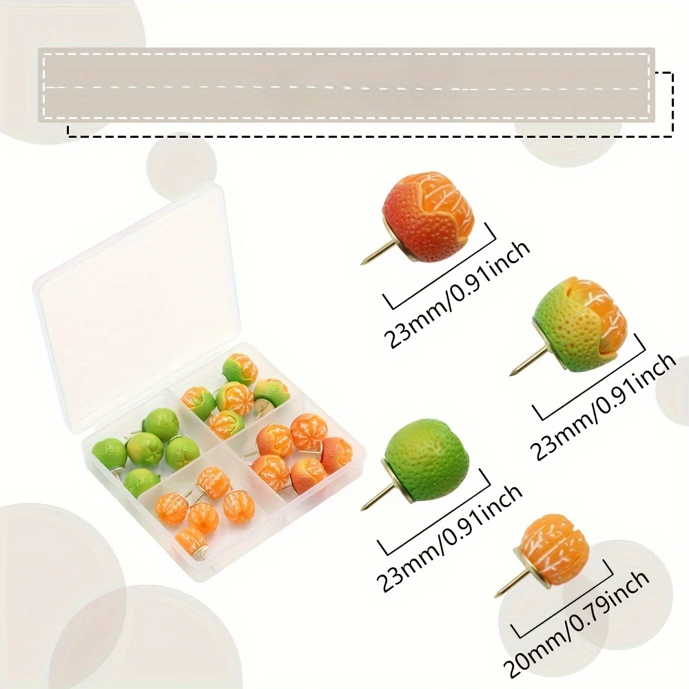 20Pcs/box Creative Durable Tangerine Fruit Shaped Push Pins Set for Cork Board, Message Board, Photo Wall